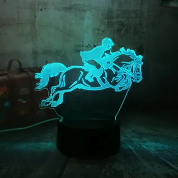 Nové jazdecké Jazdecké Kone 7 Zmena Farby 3D Vizuálny LED Nočné Svetlo Deti Touch USB stolná Lampa Dieťa Spí Dekor Športové lampy