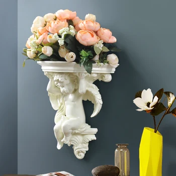 Živica Anjel Figúrka na Stenu Váza s Umelým Kvetom, Nordic Výzdoba Domov Kvetinové Vázy Biele Závesné Váza na Svadbu