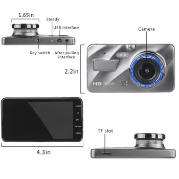 4 Palcový HD Dual Objektívom Podpora Otáčanie Obrazu 1080P Skryté Široký Uhol Jazdy Záznamník Dashcam Auta DVR Kamera Vstavaný G-Senzor