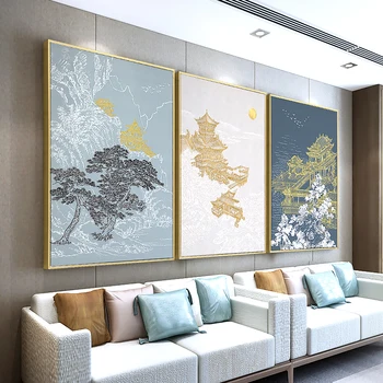 Vintage Čínsky Zlatý Palác Plátno, Tlač Plagátu Maľovanie Estetické Spálňa Decor Art Č Rám Obrazov Na Stenu Pre Obývacia Izba