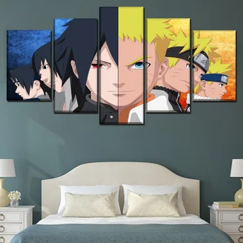 Anime Naruto Plagát 5 Panel Abstraktné Naruto Uzumaki A Sasuke Uchiha Maľovanie Na Moderné Umelecké Plátno Vytlačený Obrázok Na Stenu Dekor