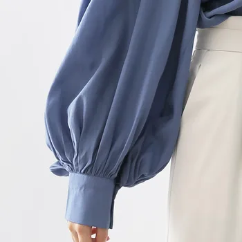 2019 jeseň nové retro svietidla rukáv dizajn, blúzky, kórejská verzia voľné tenké lístkového rukáv tričko žena dlhý rukáv