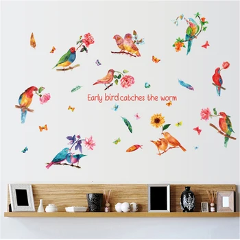Romantický Vtákov Kvet samolepky na Stenu PVC Vinyl Papier detská Izba Decor Rád Zvieratá Domáce Vymeniteľné Spálňa Decor