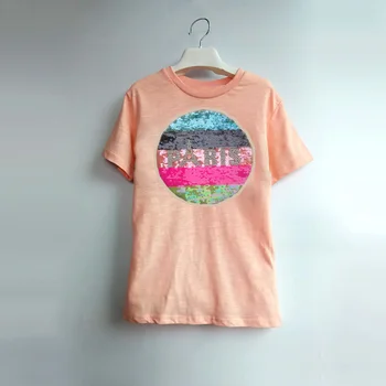 Nové Letné detské Oblečenie Dievčatá Tee-Krátke rukávy Sequin T-shirt Deti 4-13 Rokov, Baby, Dievčatá Bavlnené tričko