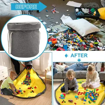 DIY Slideaway Hračka Clean-up a Skladovanie Nádoba Skladacia Deti Skladovanie Vrecko pre Lego Hračky Šnúrkou Hrať Mat + Košov, Vrecia