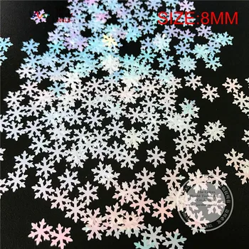 TCI21S Snowflake tvar 8mm Pearlescent Dúhové Biela s Svetlo Ružová a svetlo Modrej Farby lesk pre nail Art alebo DIY dekor