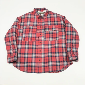 Zimné Najlepšiu Kvalitu Nadrozmerná Prešívaný Flanelové Shirtjacket Kanye Dlhý Rukáv, Červený/Modrý Kockovaný Kabát Streetwear