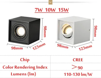 Námestie Stmievateľné Uhol Nastaviteľné LED Povrchovú montáž Downlight s Vymeniteľnými GU10 LED Žiarovka 7W/12W/15W LED Stropné Bodové Svietidlo