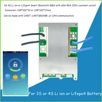4S alebo 3S Li ion Batéria Smart BMS alebo 4S Lifepo4 batérie BMS s 60A na 120A konštantný prúd a UART alebo RS485 Komunikácia