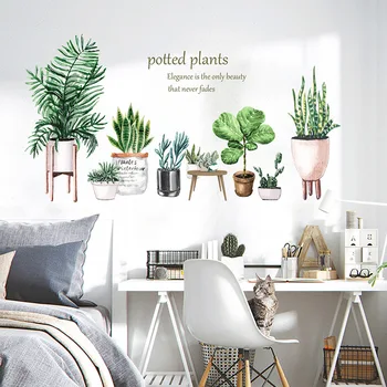 Črepníkové listový kaktus rastlín stenu, nálepky, soklové lišty, tapety kuchyňa obývacia izba výzdoba domov skrinka nástenná maľba Vymeniteľné samolepky