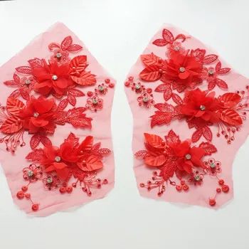 2 KS/1pair Oka Výšivky 3D Kvety, Svetlé Vŕtať Patch Nášivka Čipky Svadobné Šaty Štádium RS561
