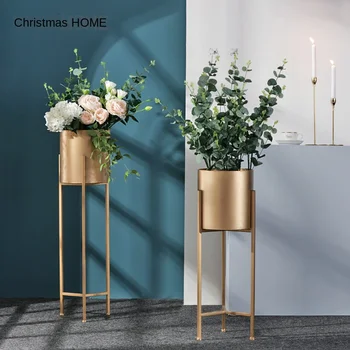Podlahy typ Nordic Light luxusný zlatý kvet rack ornament elektrostatické striekacie maľovanie tvorivé kovová váza, obývacia izba fl