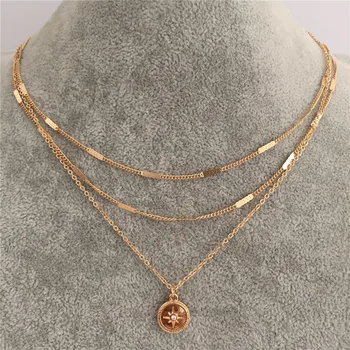 Módne šperky zlatá farba pokovovanie kolo disk prívesok vrstvený náhrdelník pre ženy