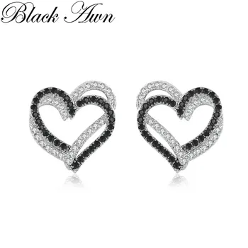 [Black Awn] Romantický 925 Sterling Silver Šperky Prírodné Srdce Strany Stud Náušnice pre Ženy Bijoux I155
