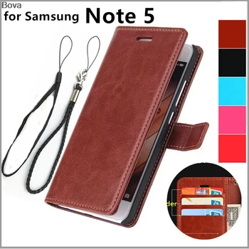 Držiteľa karty cover obal pre Samsung Galaxy Note 5 N9200 N920F kožené puzdro Pu Ochranné Flip Cover Retro závesu peňaženky