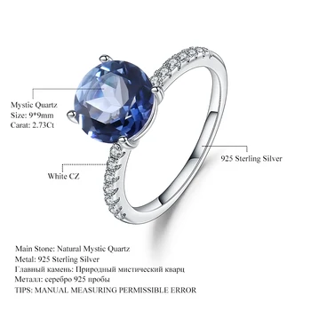 Gem Balet 2.73 Ct Prírodné Iolite Modrá Mystic Quartz Jednoduché Krúžok 925 Sterling Silver Zásnubné Prstene Pre Ženy, Jemné Šperky