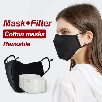 2 ks Dospelých Black Úst Maska Nastaviteľné Prachu Dôkaz PM2.5 Maska Bavlna Úst Maska Umývateľný Opakovane Vonkajšie Pleťové Masky