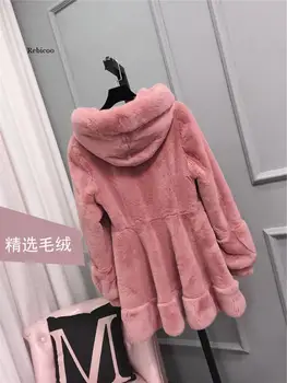 Vysoko kvalitné dlhé sivé zimné umelú kožušinu ženy kabát s kapucňou dlhý rukáv Plus veľkosť teplé načechraný chlpaté bunda
