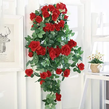 Umelé Ruže Kvety Ratan String Viniča S Zelené Listy Pre Domáce Svadobné Záhrada Dekor Visí Garland Stenu SlikRose Kvet
