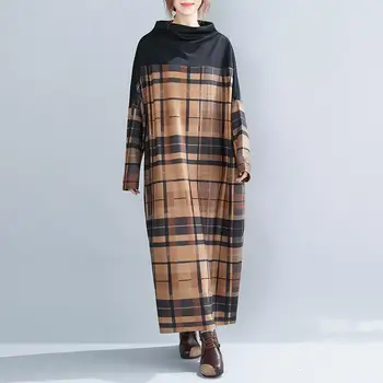 Plus Veľkosť Turtleneck Kintted Pruhované Šaty Žien 2021 Voľné Pulóver Dámske Šaty S Dlhým Rukávom V Zime Bavlna Vintage Šaty