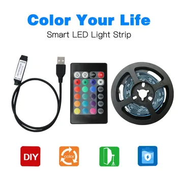 RGB Led Svetelné Pásy 5V USB Lampa 1M 2M 3M 4M 5M Pružná Páska s 24key Remote pre Kabinet Displej TV Podsvietenie Nočné Lampy