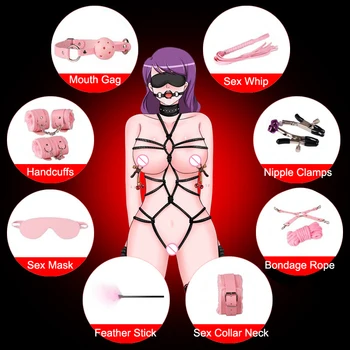 Exotické Doplnky BDSM Bondage Set putami na rukách Bradavky Svorky Gag Bič Análny Plug Zadok Chvost Dospelých Nástroj, Sexuálne Hračky pre Ženy Sexy Shop