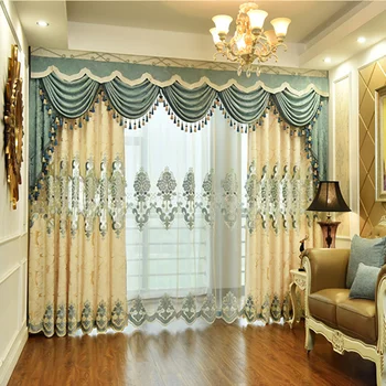 Luxusné Európske blue velvet elegantné vyšívané okno liečba závesy pre obývacej izby, spálne, domáce dekorácie vysokej kvality