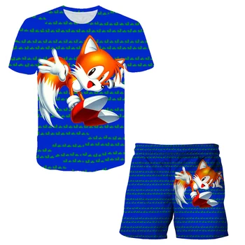 2020 Roztomilý 3D animovaný T Shirt Deti Vyhovovali Oblečenie Letné Krátke Tlač Sonic the hedgehog Deti Nastaviť Chlapci Streetwear Deti Topy