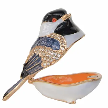 Chickadee Vták Trinket Šperky Box Lakované Box Kryštály Figúrka Vták Dekor Darčeky Krúžok Držiak
