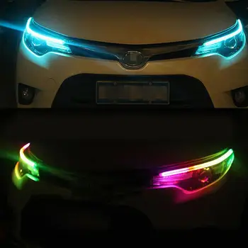 2 ks Auto Sekvenčné Tečie RGB Denných prevádzkových Svetla DRL APLIKÁCIA Multi Farebné LED Svetelné Pásy Zase Signálne Svetlá Pre Svetlometov