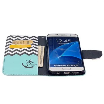 S7 Okraji Národného Štýlu Folio Kvet Maľovanie Peňaženky Stand Bag Flip Kožený Obal Pre Samsung Galaxy S7 Okraji Prípade Telefón Aksesuars