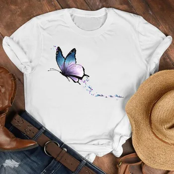 Ženy Lady Cartoon Motýľ Suflower 2020 Jeseň Jeseň Roztomilý Tričko Oblečenie Tričko Tričko Dámske Top Žena Tlačiť T Grafické T-shirt