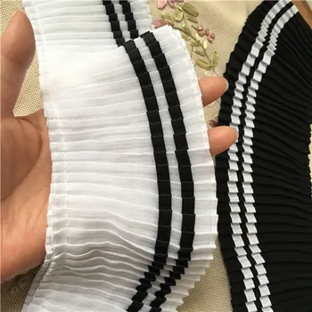 2yards Black/White/white Bleach Zahustiť Kvality Rozstrapatené Výbava Skladaný Šifón Čipky Textílie Na Odev DIY Príslušenstvo Z1194