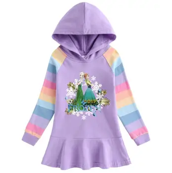 Disney Mrazené Šaty Rainbow Detí s Dlhým Rukávom s Kapucňou Anna Elsa Princezná Šaty Kreslených Dievčat Vianoce Deti Oblečenie