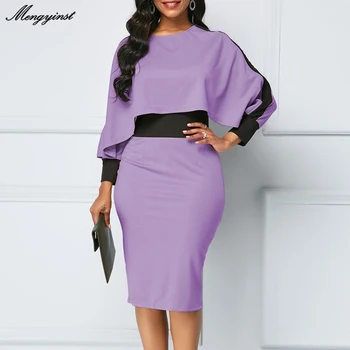 Zimné Jeseň Šaty Pre Ženy 2021 Bežné Plus Veľkosť Slim Office Bodycon Elegantné Šaty S Dlhým Rukávom Sexy Patchwork Party Šaty