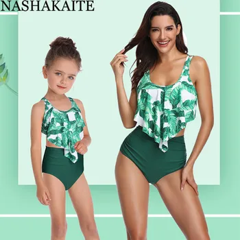 NASHAKAITE Plavky Mama Dcéru Letné Beach Bikini Set Rozstrapatené Vytlačené Plavky Pre Mamu a Dcéru Rodiny Vyzerajú Plavky