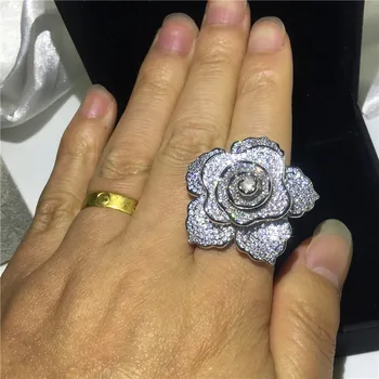Choucong Veľký Kvet Promise Ring, Strieborná Farba Micro pave AAAAA cz Zapojenie Svadobné Kapela Prstene Pre Ženy, Svadobné Šperky