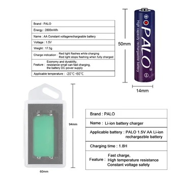 PALO 1,5 v aa li-ion batéria aa lítium-iónová nabíjateľná batéria AA 1,5 V 2800mWh s nabíjačkou prípade usb nabíjačka AA 1,5 V