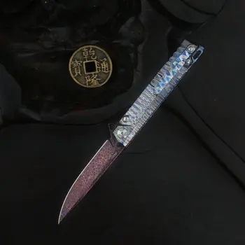 Titánové zliatiny rukoväť Damasku ocele čepeľ vrecko na skladací nôž self-defense ovocie nôž Vianočný darček kolekcie nôž výchovy k DEMOKRATICKÉMU občianstvu