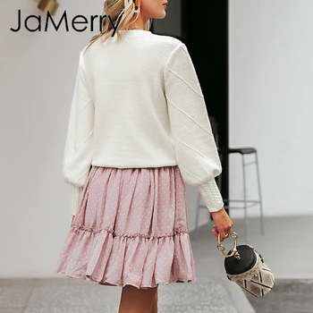 JaMerry Vintage elegantné kožušiny pompon ženy sveter Svietidla rukáv pletený sveter žena Streetwear bežné sladké pulóver jumper