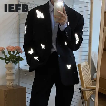 IEFB /pánskeho oblečenia kórejský štýl nadrozmerné vyhovovali 2021 jar nové trendy reflexné motýľ vytlačené voľné príčinné blazes muž 9Y3535