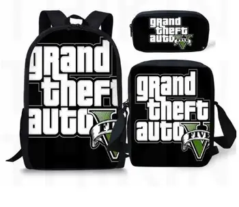 Grand Theft Auto Tlač Batoh Pre Dospievajúcich Chlapcov Dievčatá Študent Módne 3 KS/SADA Školské Tašky GTA V, Deti Denne Tašky