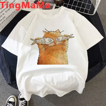 Kawaii Vtipné Mačku Grafické Tees Ženy Letné Top Kreslených Mačka T Shirt Japonský Štýl Estetické Harajuku Tričko Ulzzang Tričko Žena