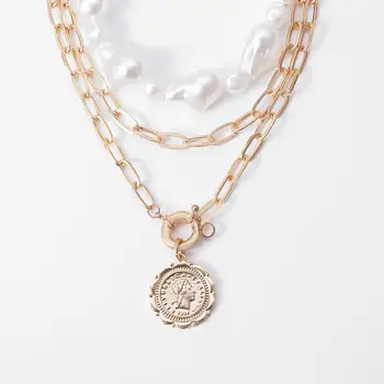 Purui Barokový Perlový Náhrdelník pre Ženy Vrstvený Vintage Steampunk Vyrezávané Mince Kráľovná Dlhé Reťaze Prívesok Náhrdelník Módne Šperky