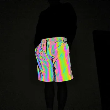 Muži Letné Farebné Reflexné Bežné Hip Hop šortky Streetwear Módy harajuku Elastický pás Rovno Bermudy joggers Krátke