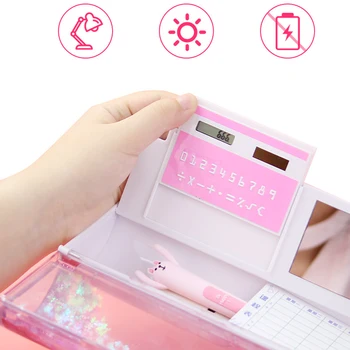 Peračník Školy Držiak na Pero Papiernictvo Box s Kalkulačka Postaviť Kawaii Roztomilé Ružové Krásne Anime Sakura Jasné Pencilcase