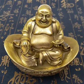 Čínsky Medi Bohatstvo YuanBao Šťastný Smiech Maitreya Budha Dragon Phoenix Socha