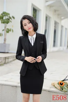 Formálne Black Blejzre Ženy Oblekoch, 3 Ks Vesty, Sukne, Súpravy a Bundy Práce Nosenie Dámy Office Jednotné Štýly