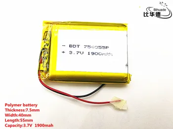 Dobrý Qulity 3,7 V,1900mAH,754055 Polymer lithium ion / Li-ion batéria pre HRAČKA,POWER BANKY,GPS,mp3,mp4