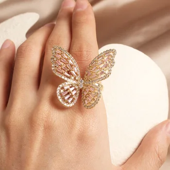 Lesklé Strane Nové Doplnky, Elegantné Crystal Butterfly Nastaviteľná Prstene pre Ženy Jednoduchý Štýl Zirconia Svadobné Zásnubné Prstene